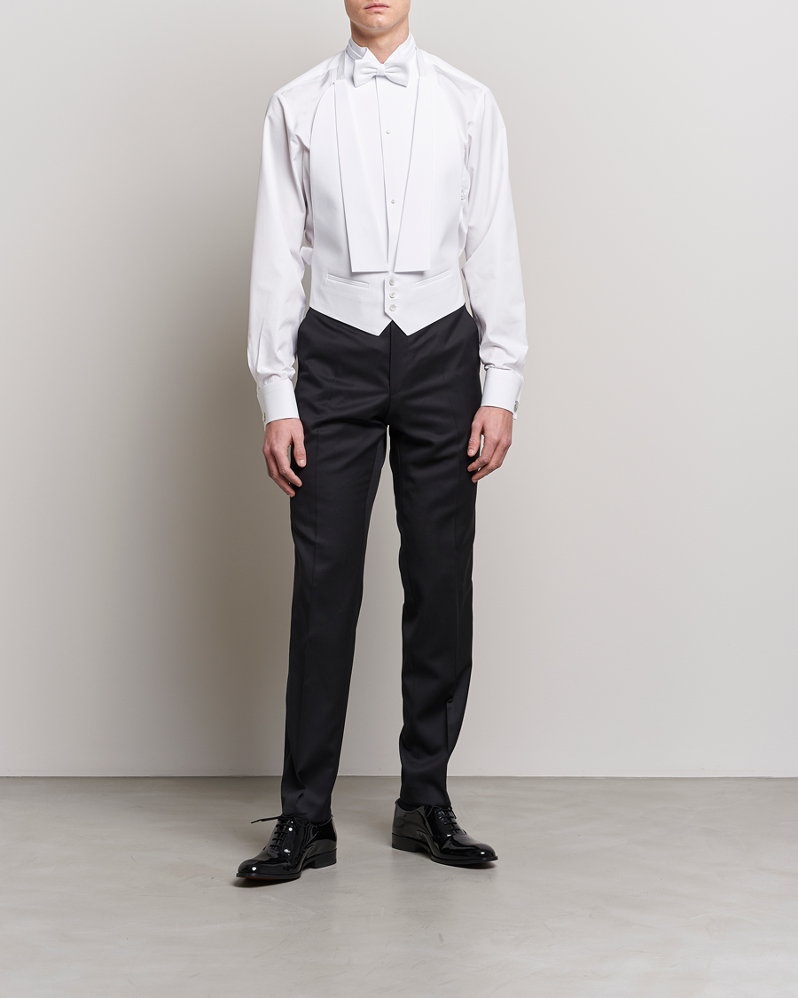 Hombres | Corbata negra | Stenströms | Fitted Body Stand Up Collar Evening Shirt White