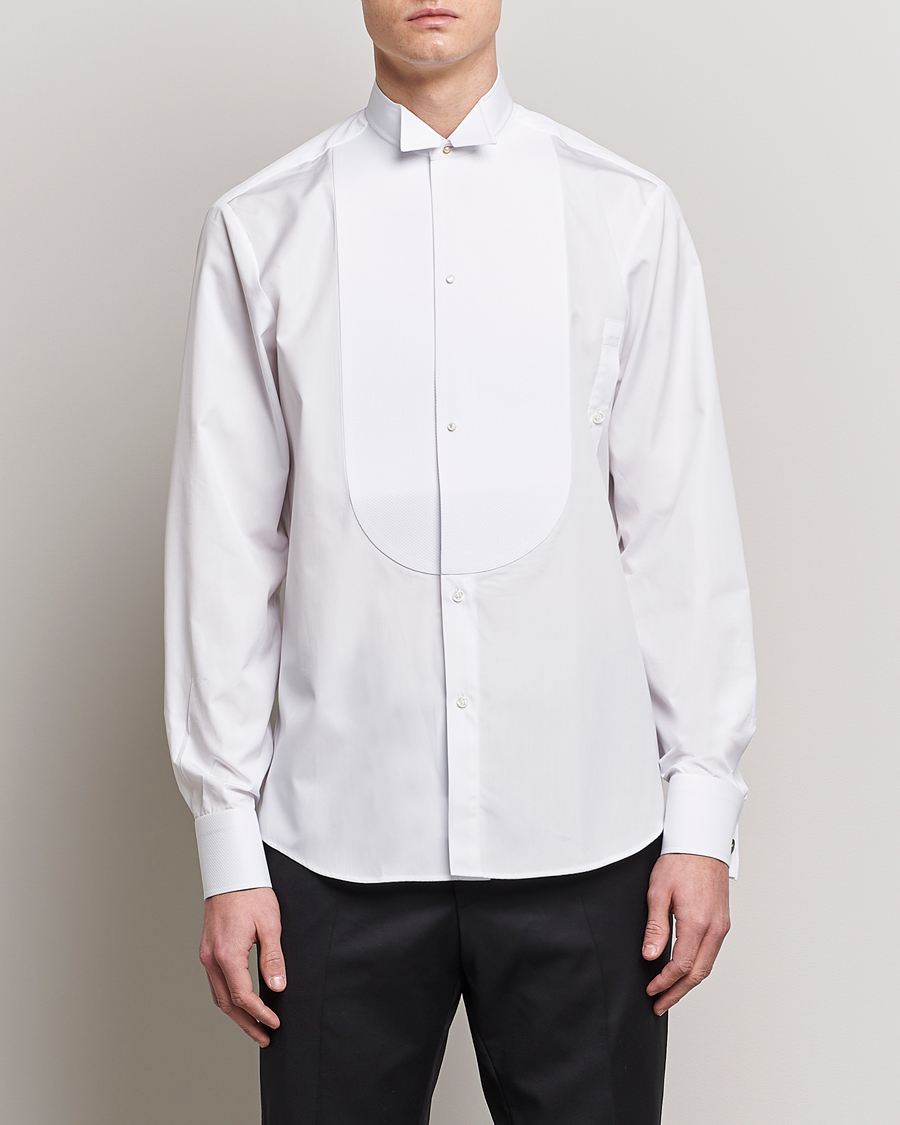 Hombres | Camisas | Stenströms | Fitted Body Stand Up Collar Evening Shirt White