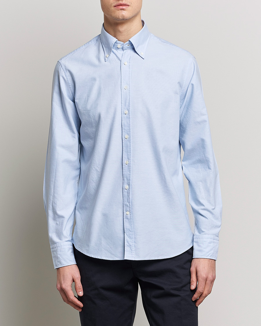 Hombres | Camisas oxford | Stenströms | Fitted Body Oxford Shirt Light Blue