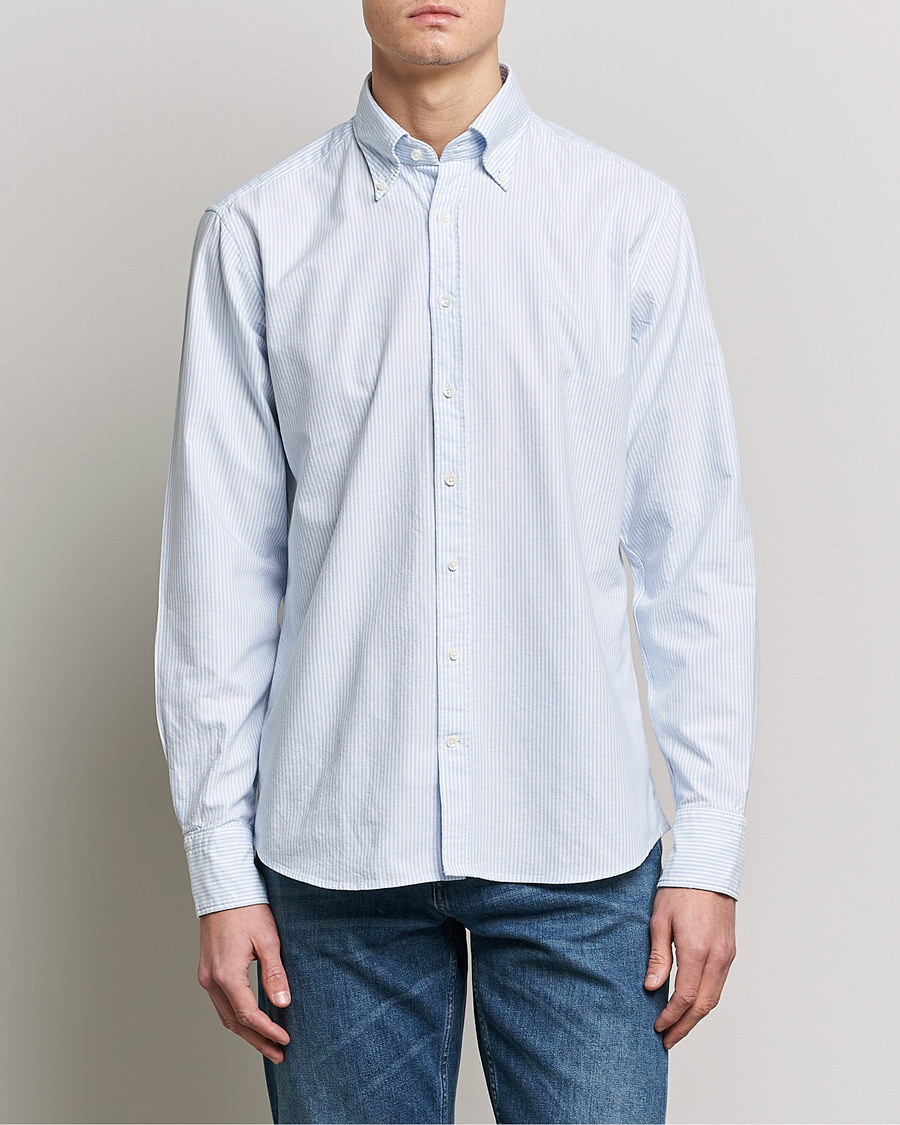 Hombres | Camisas | Stenströms | Fitted Body Oxford Shirt Blue/White