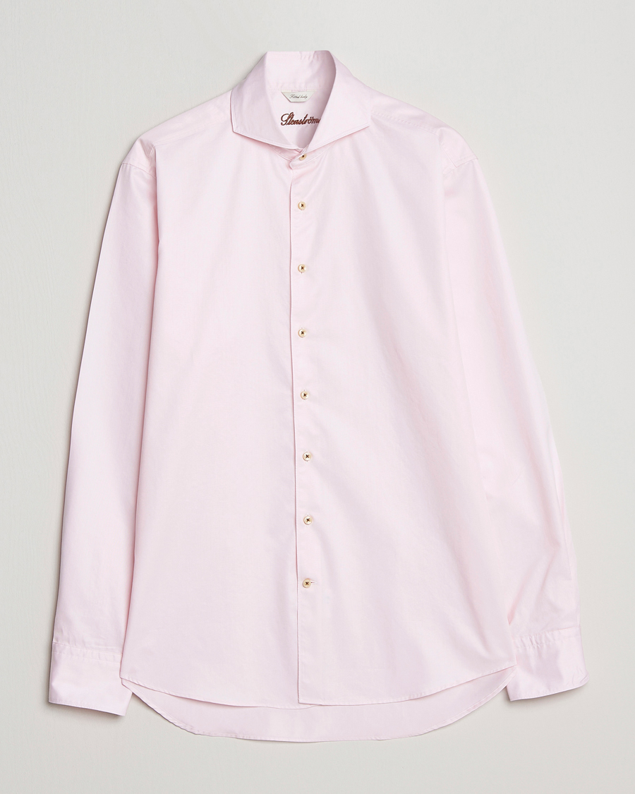 Hombres | Camisas | Stenströms | Fitted Body Washed Cotton Plain Shirt Pink