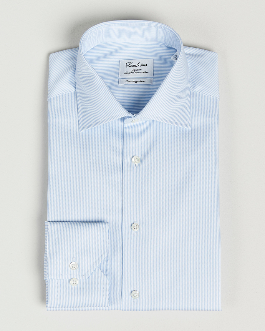 Hombres | Camisas | Stenströms | Slimline X-Long Sleeve Shirt White/Blue
