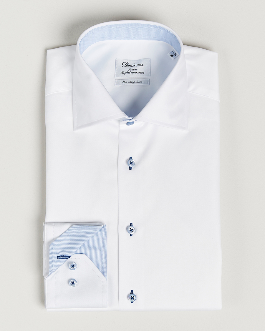 Hombres | Camisas | Stenströms | Slimline X-Long Sleeve Contrast Shirt White