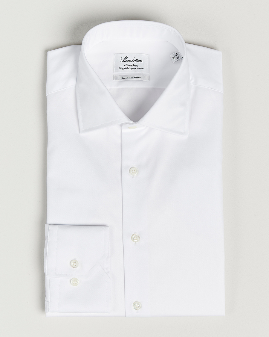 Hombres | Camisas | Stenströms | Fitted Body X-Long Sleeve Shirt White