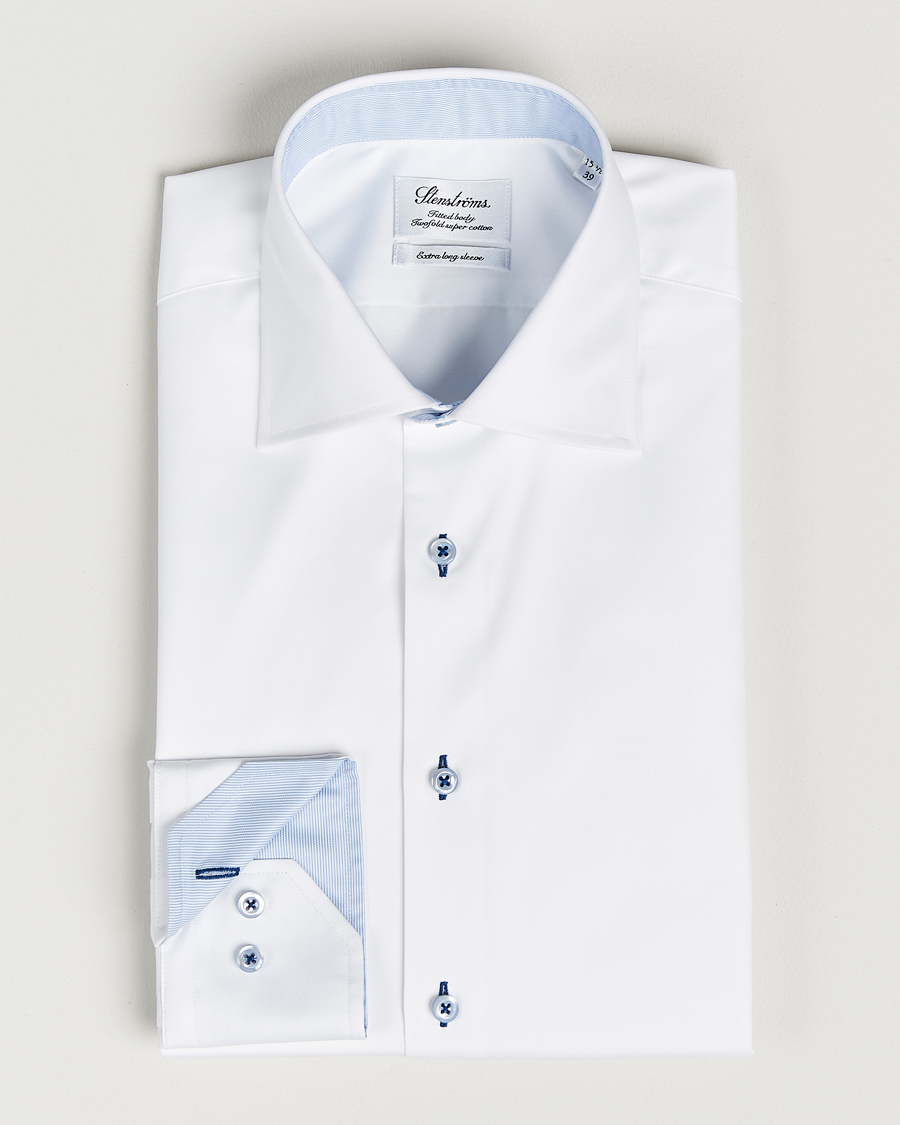 Hombres | Camisas | Stenströms | Fitted Body X-Long Sleeve Contrast Shirt White
