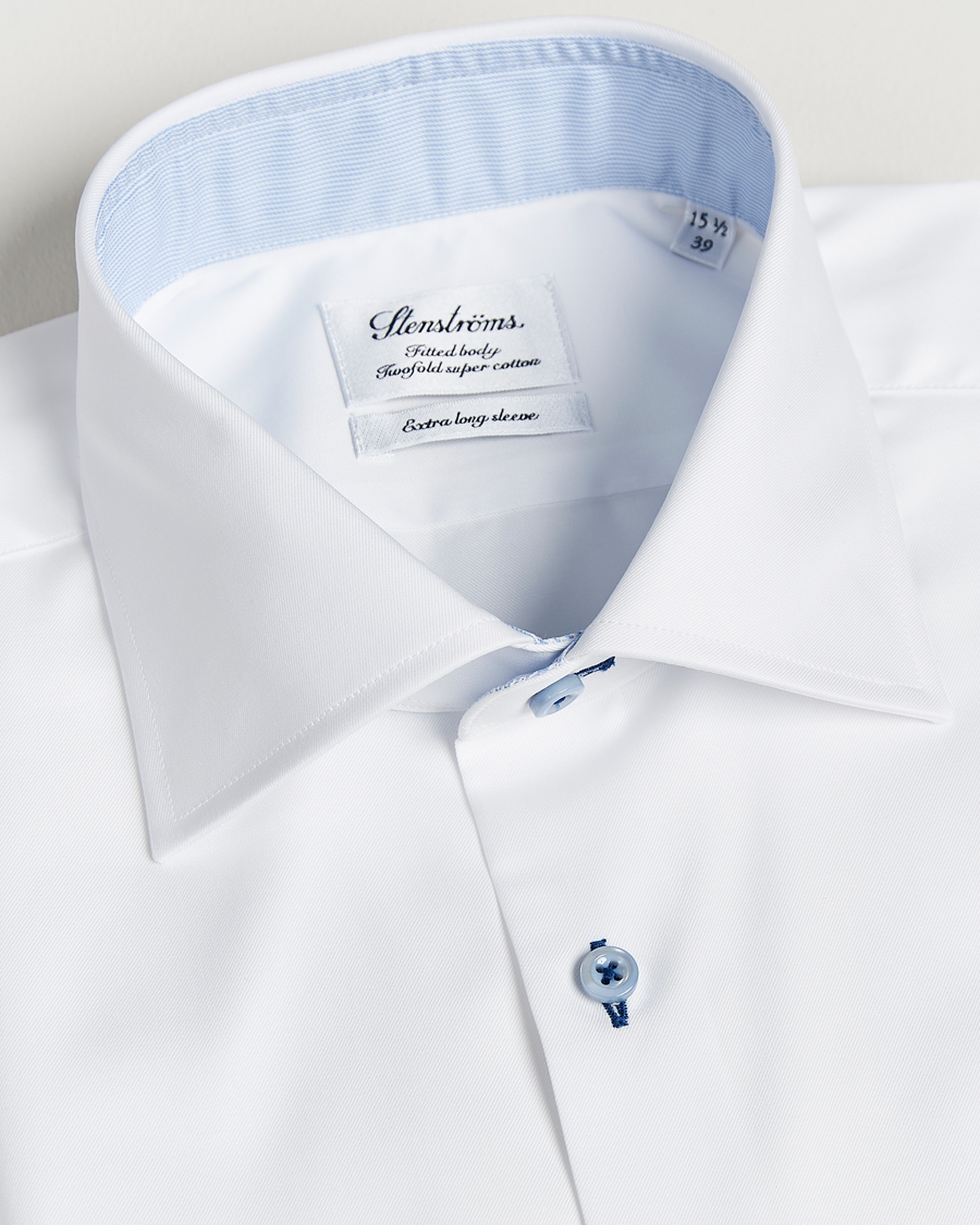 Hombres | Camisas de vestir | Stenströms | Fitted Body X-Long Sleeve Contrast Shirt White
