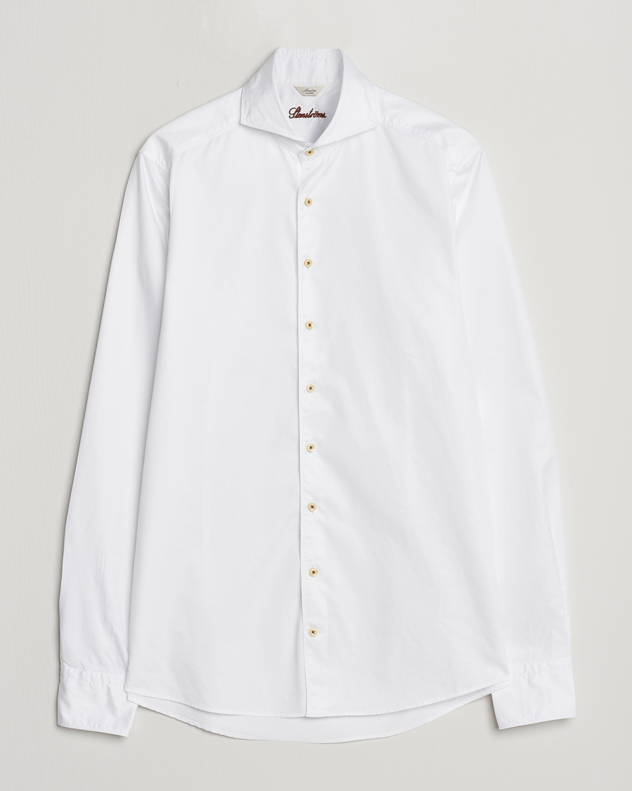 Hombres | Camisas | Stenströms | Slimline X-Long Sleeve Washed Cotton Shirt White