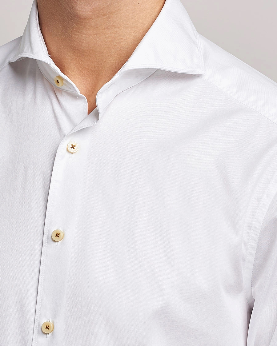 Hombres | Camisas | Stenströms | Slimline X-Long Sleeve Washed Cotton Shirt White