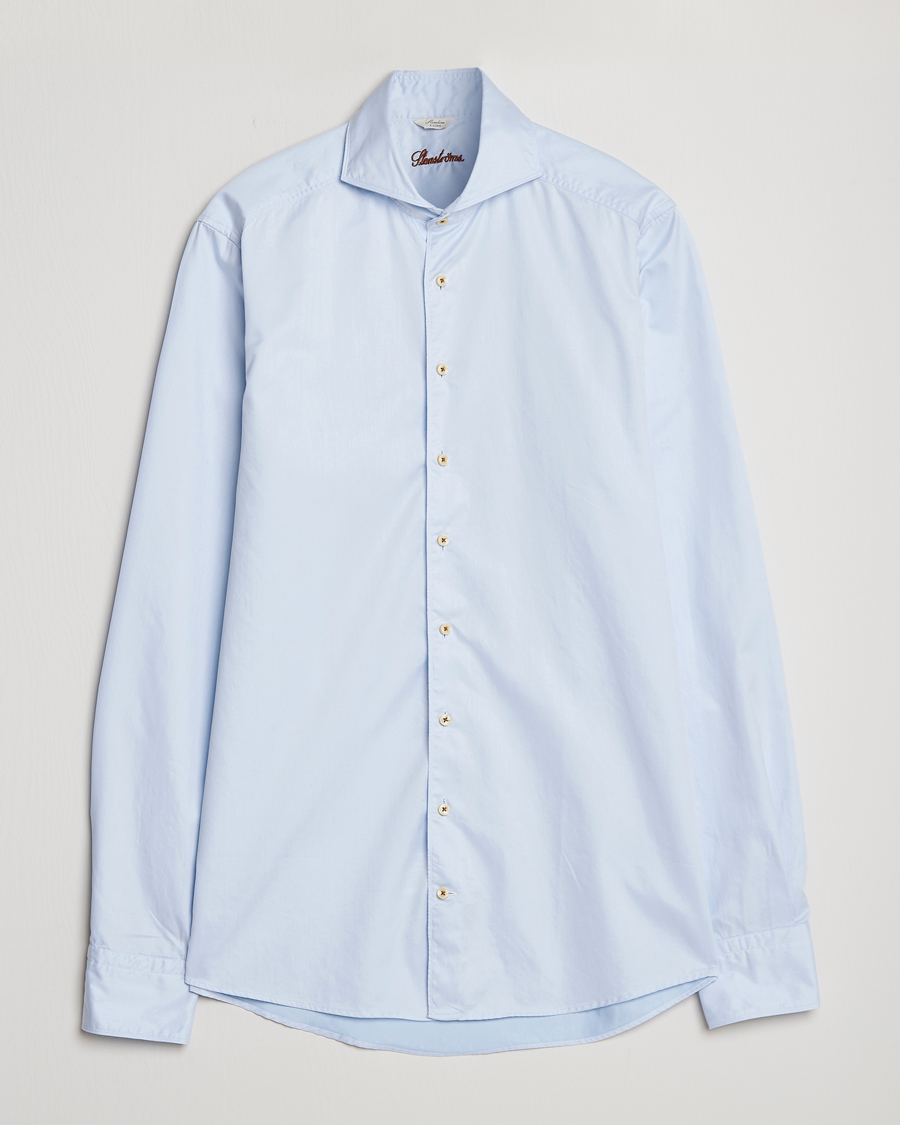 Hombres | Camisas | Stenströms | Slimline X-Long Sleeve Washed Cotton Shirt Light Blue