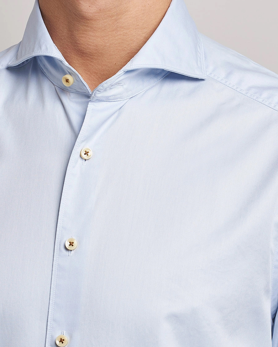 Hombres |  | Stenströms | Slimline X-Long Sleeve Washed Cotton Shirt Light Blue