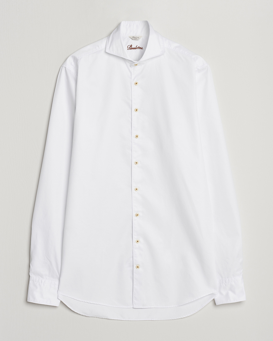 Hombres | Camisas | Stenströms | Fitted Body X-Long Sleeve Washed Shirt White