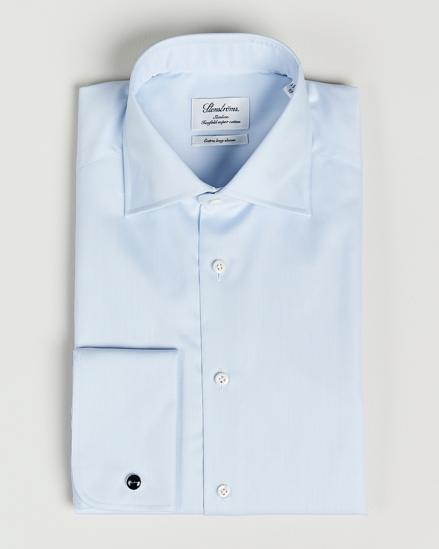 Hombres | Camisas | Stenströms | Slimline X-Long Sleeve Double Cuff Shirt Light Blue