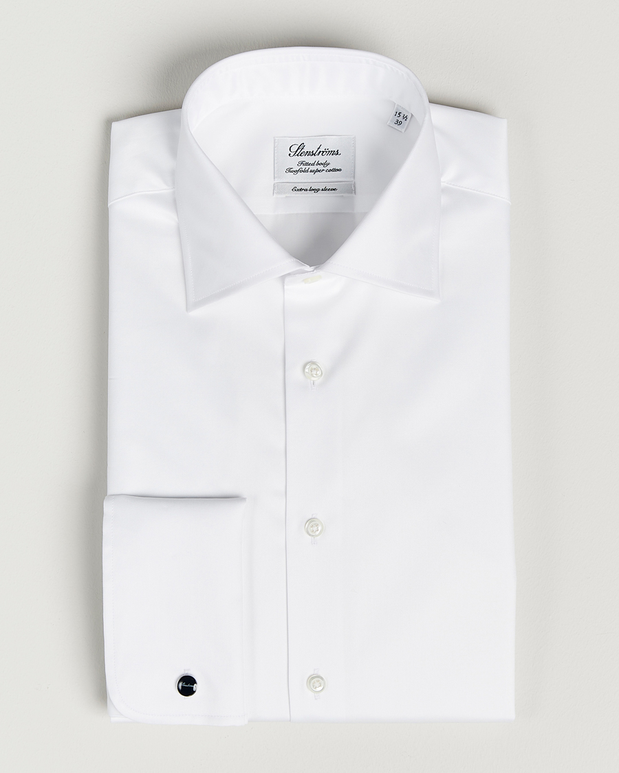 Hombres | Camisas | Stenströms | Fitted Body X-Long Sleeve Double Cuff Shirt White