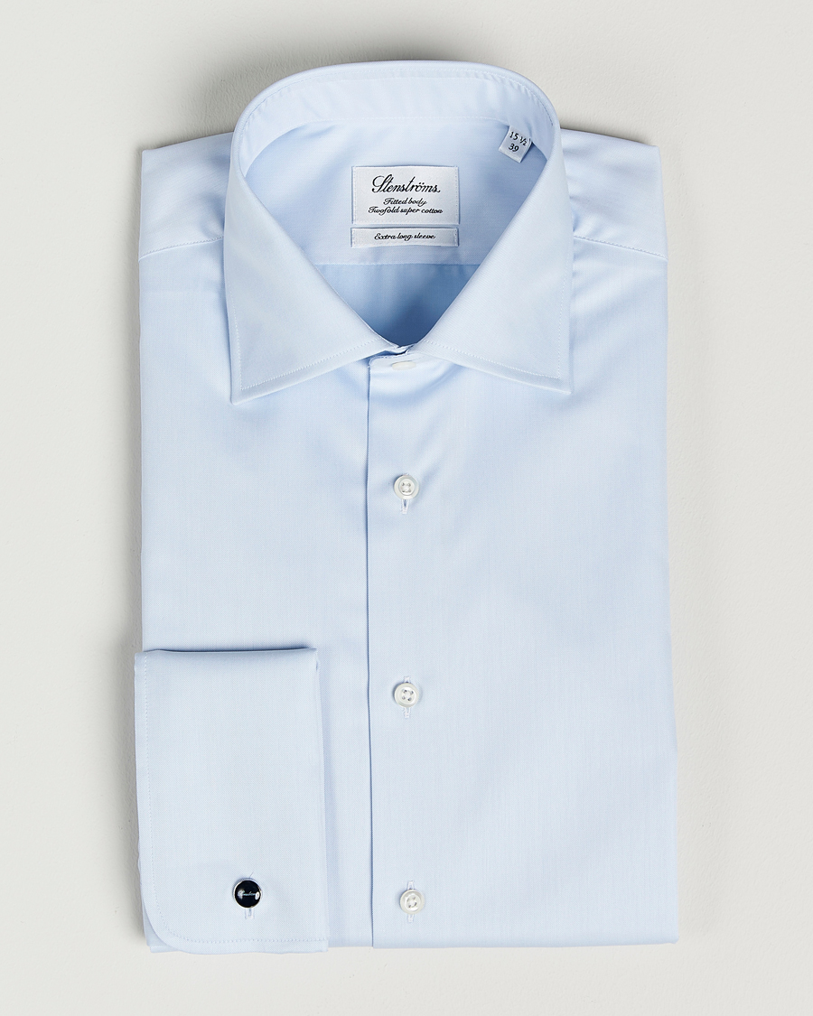 Hombres | Camisas | Stenströms | Fitted Body X-Long Sleeve Double Cuff Shirt Light Blue