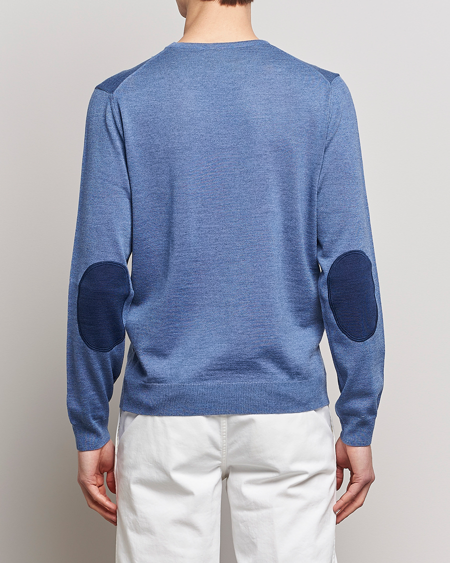 Hombres | Jerséis y prendas de punto | Stenströms | Merino Patch Crew Neck Light Blue/Blue
