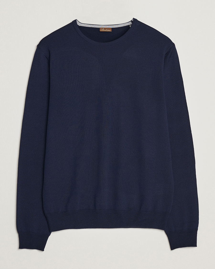Hombres | Jerséis y prendas de punto | Stenströms | Merino Patch Crew Neck Navy/Light Grey