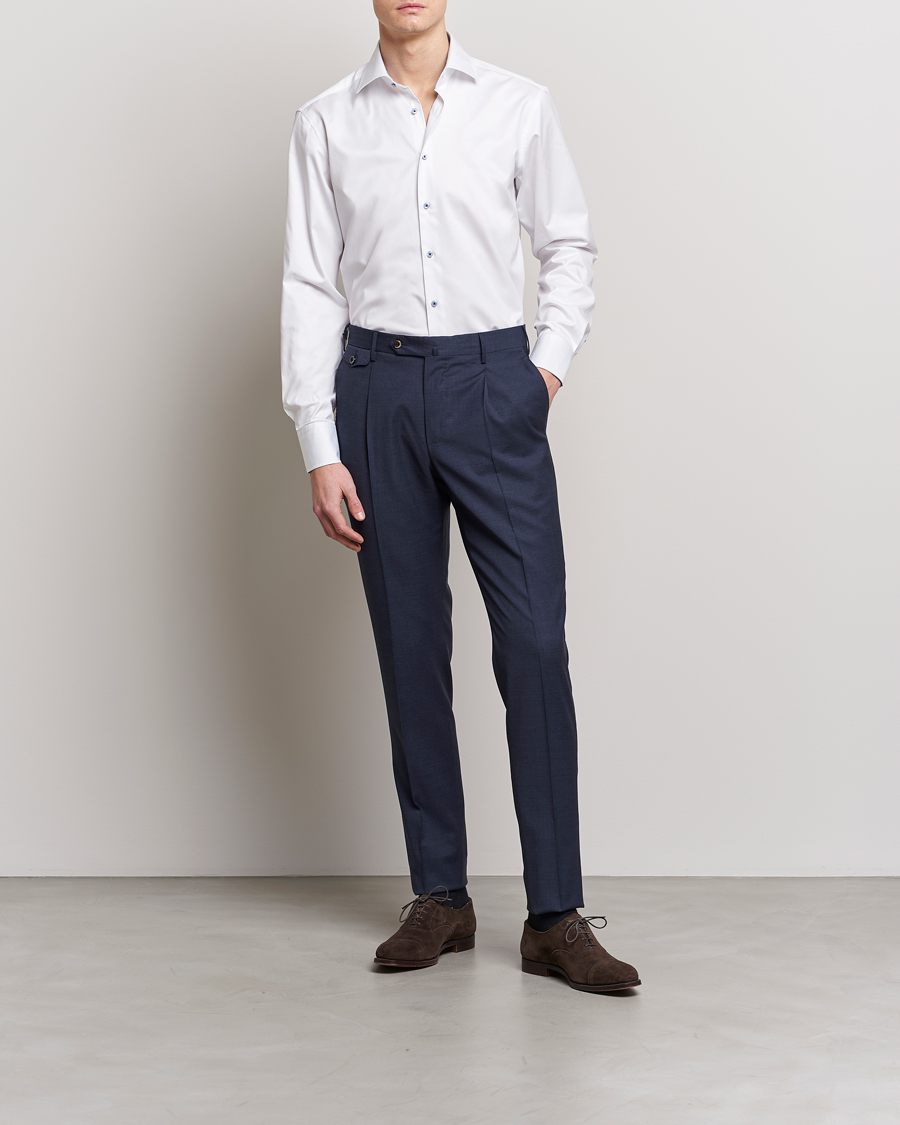 Hombres | Camisas | Stenströms | Fitted Body Contrast Cut Away Shirt White