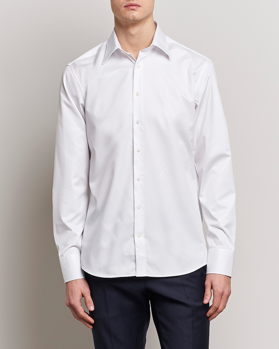Hombres | Camisas | Stenströms | Fitted Body Kent Collar Shirt White