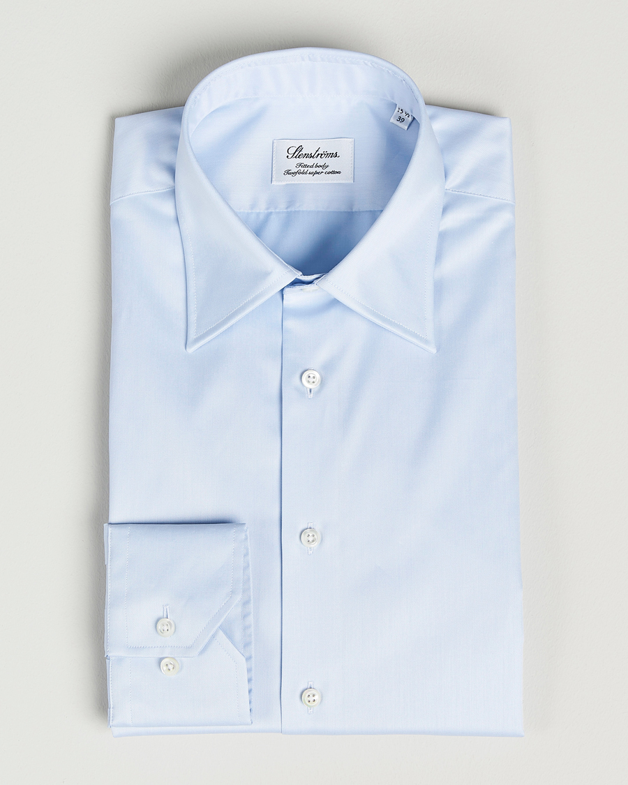 Hombres | Camisas | Stenströms | Fitted Body Kent Collar Shirt Light Blue