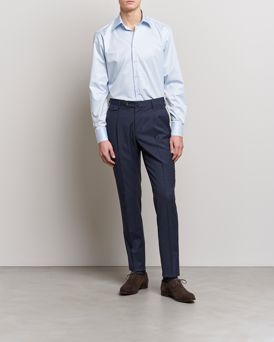 Hombres | Camisas de vestir | Stenströms | Fitted Body Kent Collar Shirt Light Blue