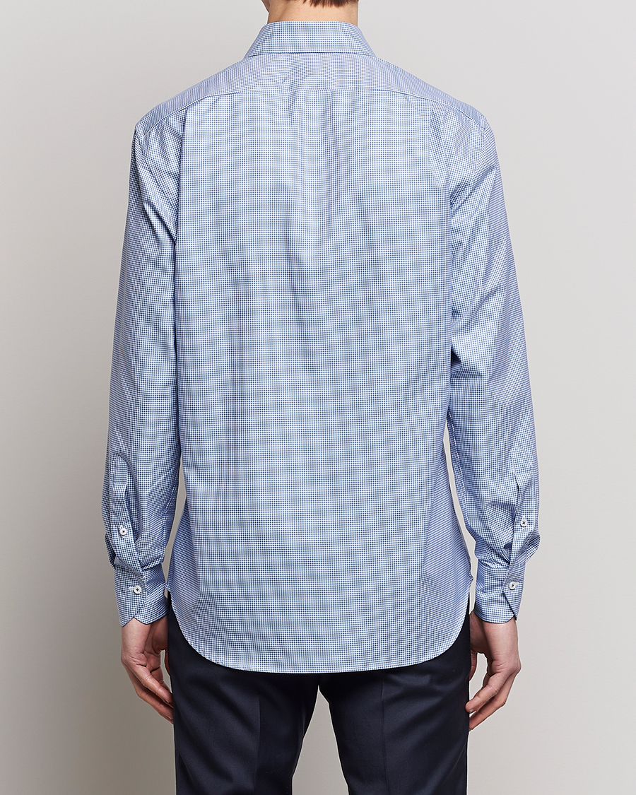 Hombres | Camisas | Stenströms | Fitted Body Small Check Cut Away Shirt Blue