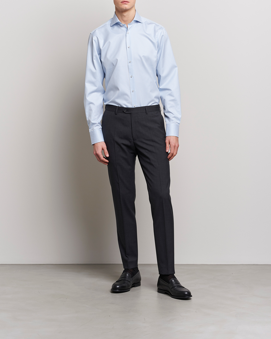Hombres | Formal | Stenströms | Fitted Body Striped Cut Away Shirt Blue/White