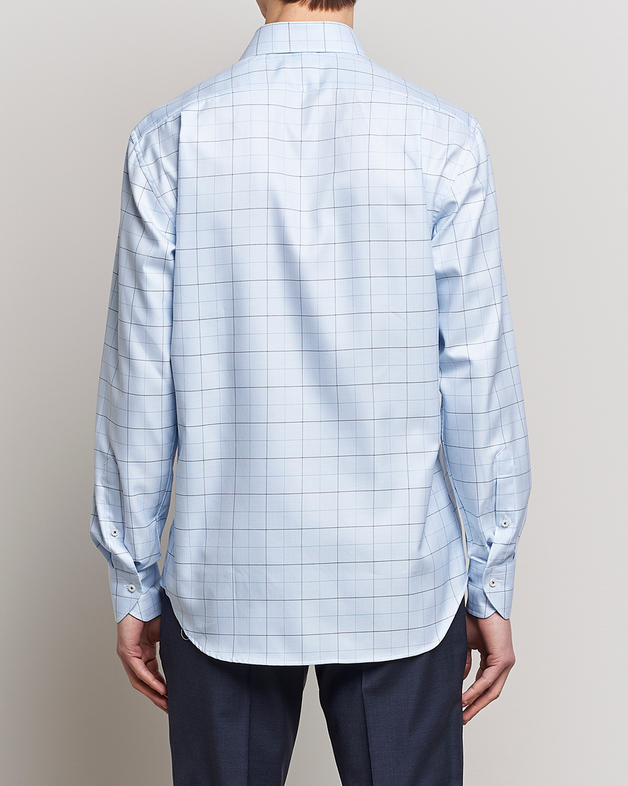 Hombres | Camisas | Stenströms | Fitted Body Cut Away Windowpane Shirt Blue