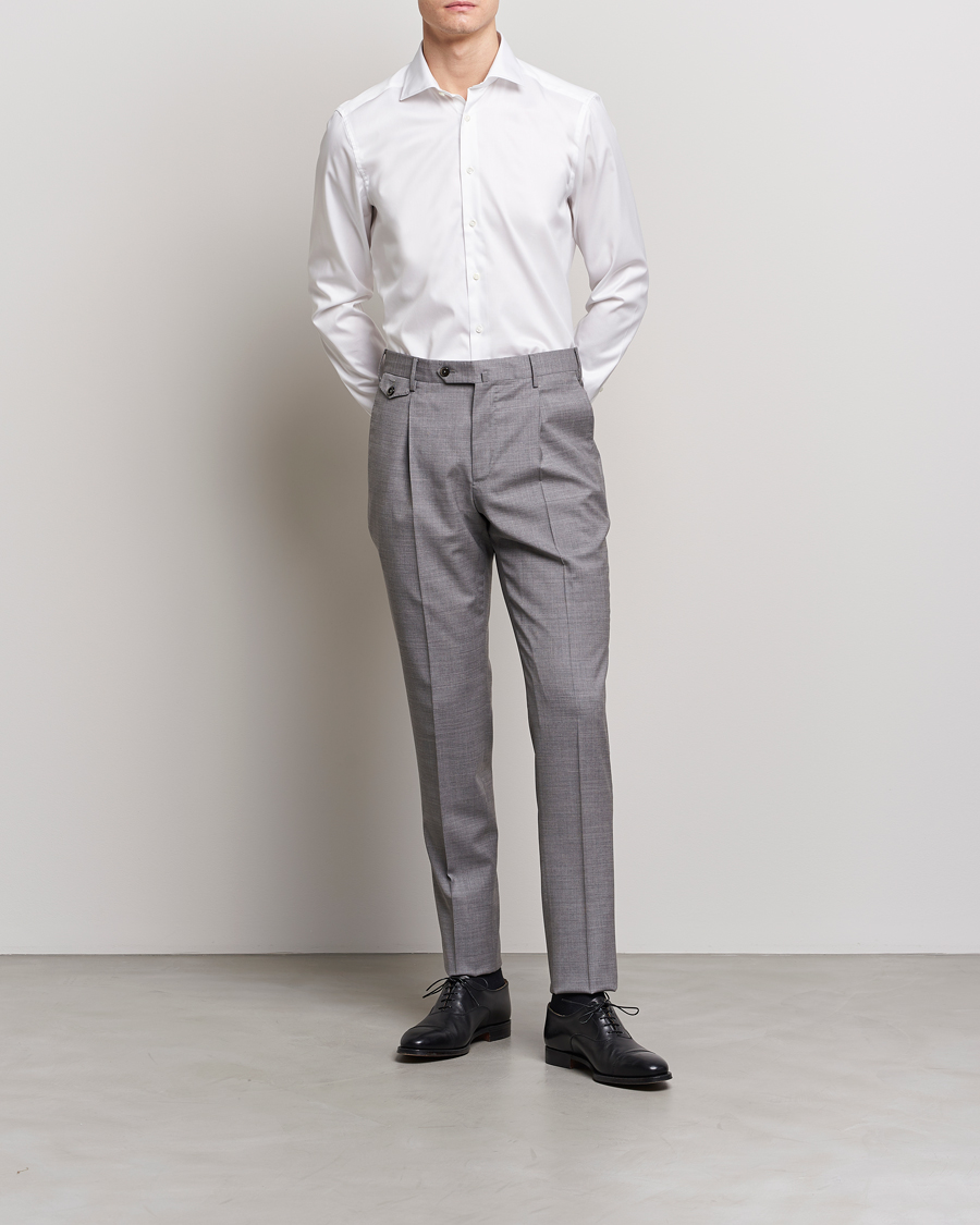 Hombres | Camisas de vestir | Stenströms | Fitted Body Twofold Stretch Shirt White
