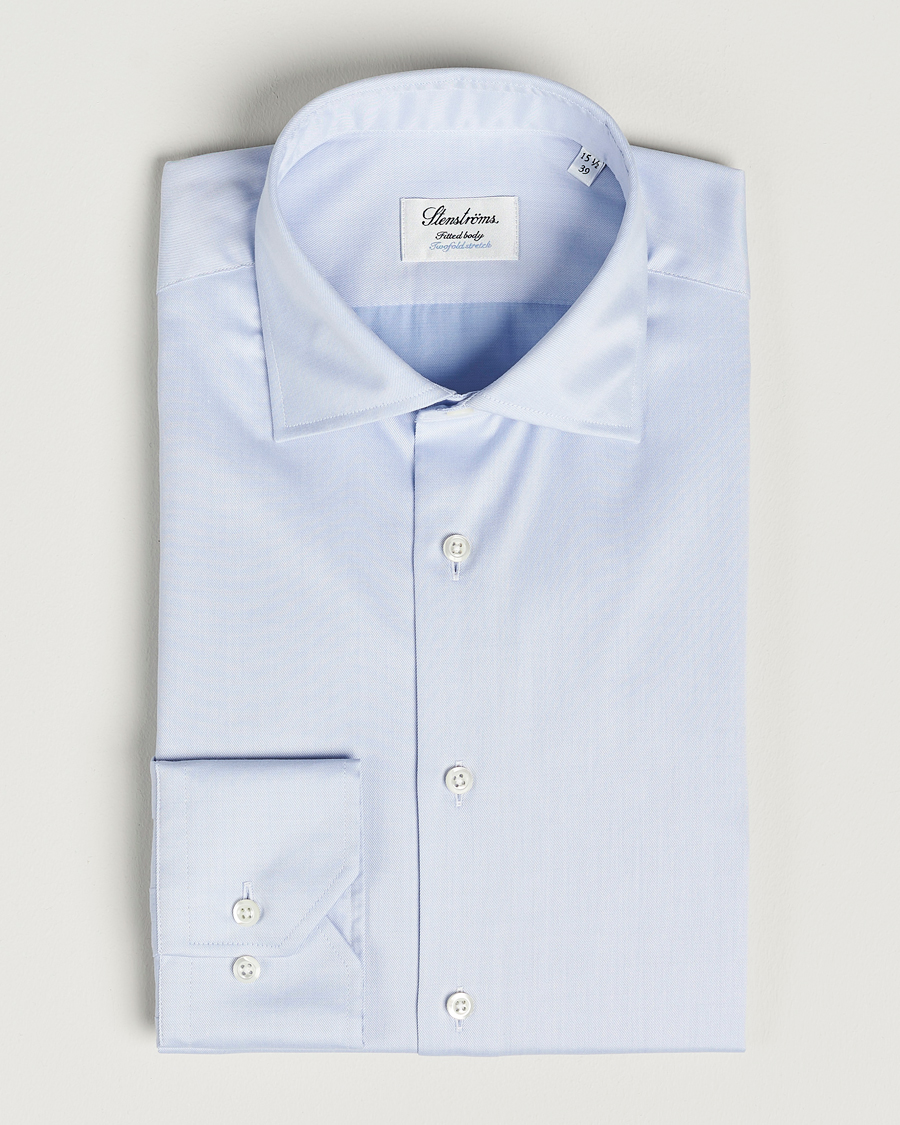Hombres | Camisas | Stenströms | Fitted Body Twofold Stretch Shirt Light Blue