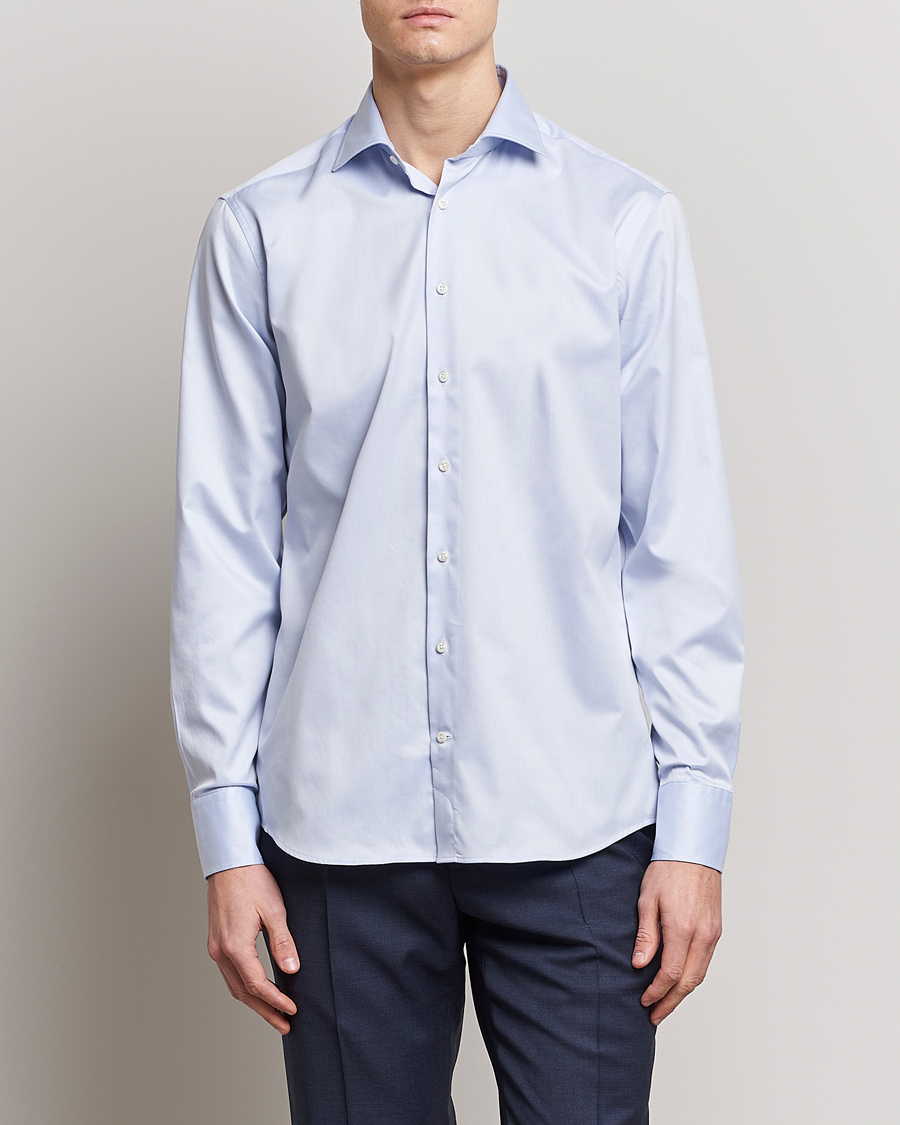 Hombres | Camisas | Stenströms | Fitted Body Twofold Stretch Shirt Light Blue