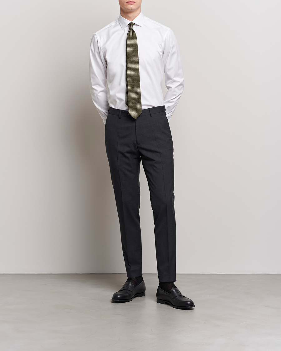 Hombres | Formal | Stenströms | Slimline Contrast Cotton Shirt White