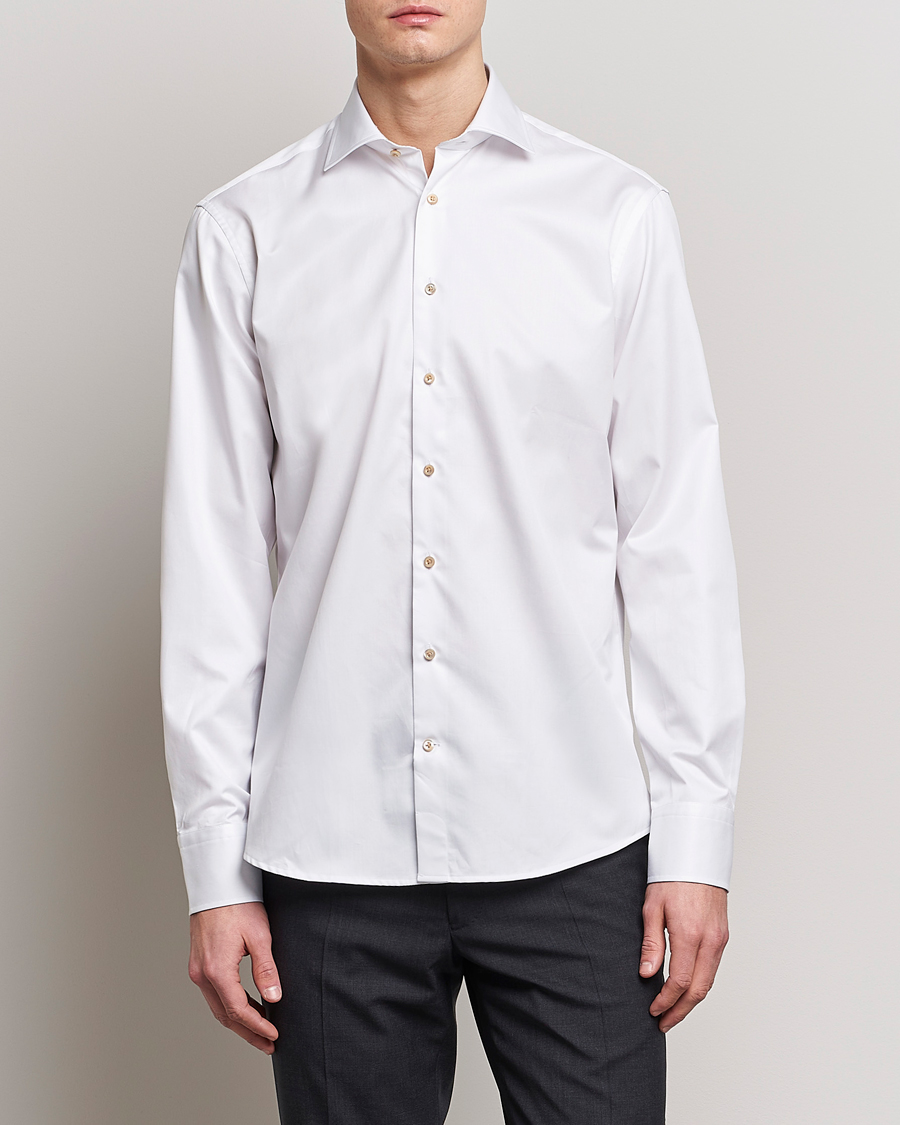 Hombres | Camisas | Stenströms | Slimline Contrast Cotton Shirt White