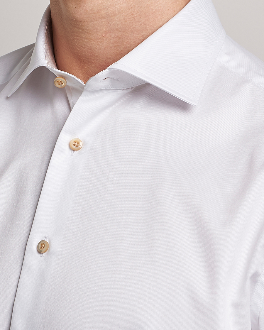 Hombres | Camisas | Stenströms | Slimline Contrast Cotton Shirt White