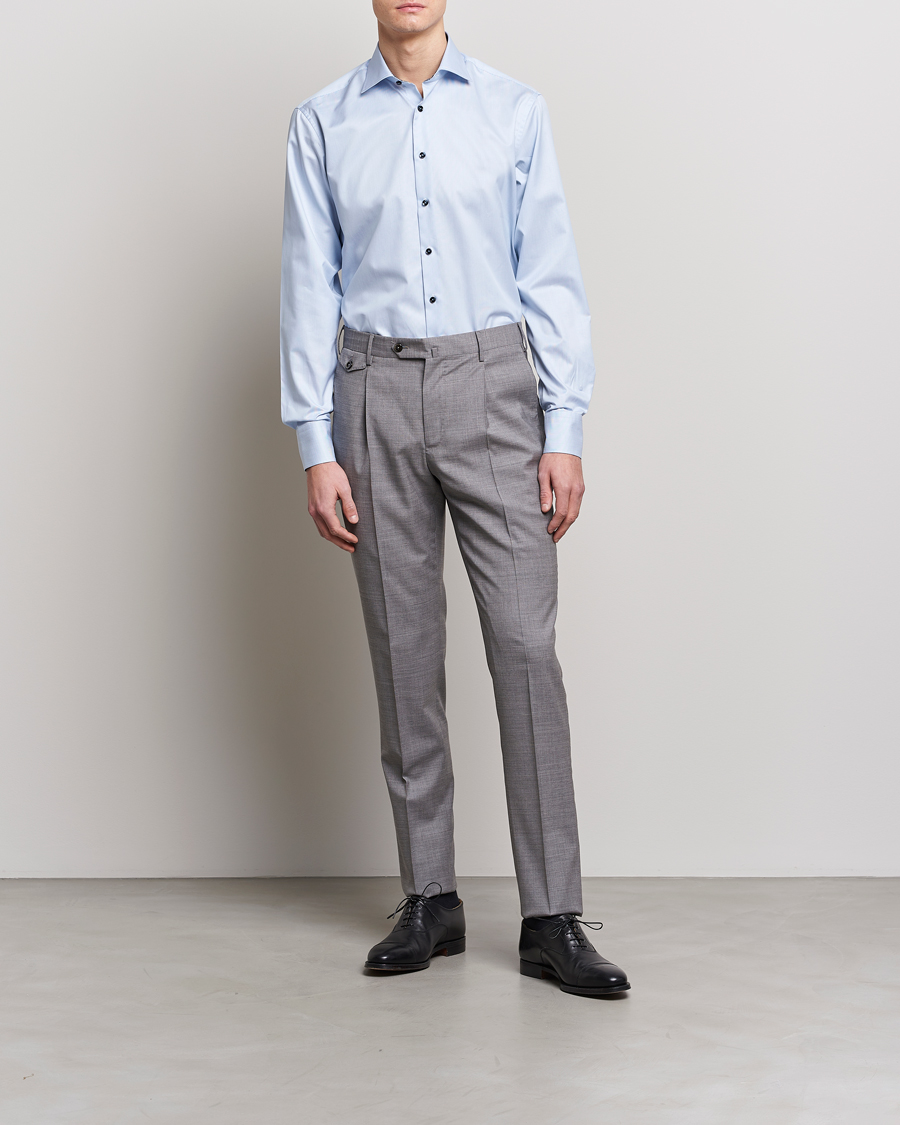 Hombres | Camisas | Stenströms | Fitted Body Contrast Cotton Shirt White/Blue