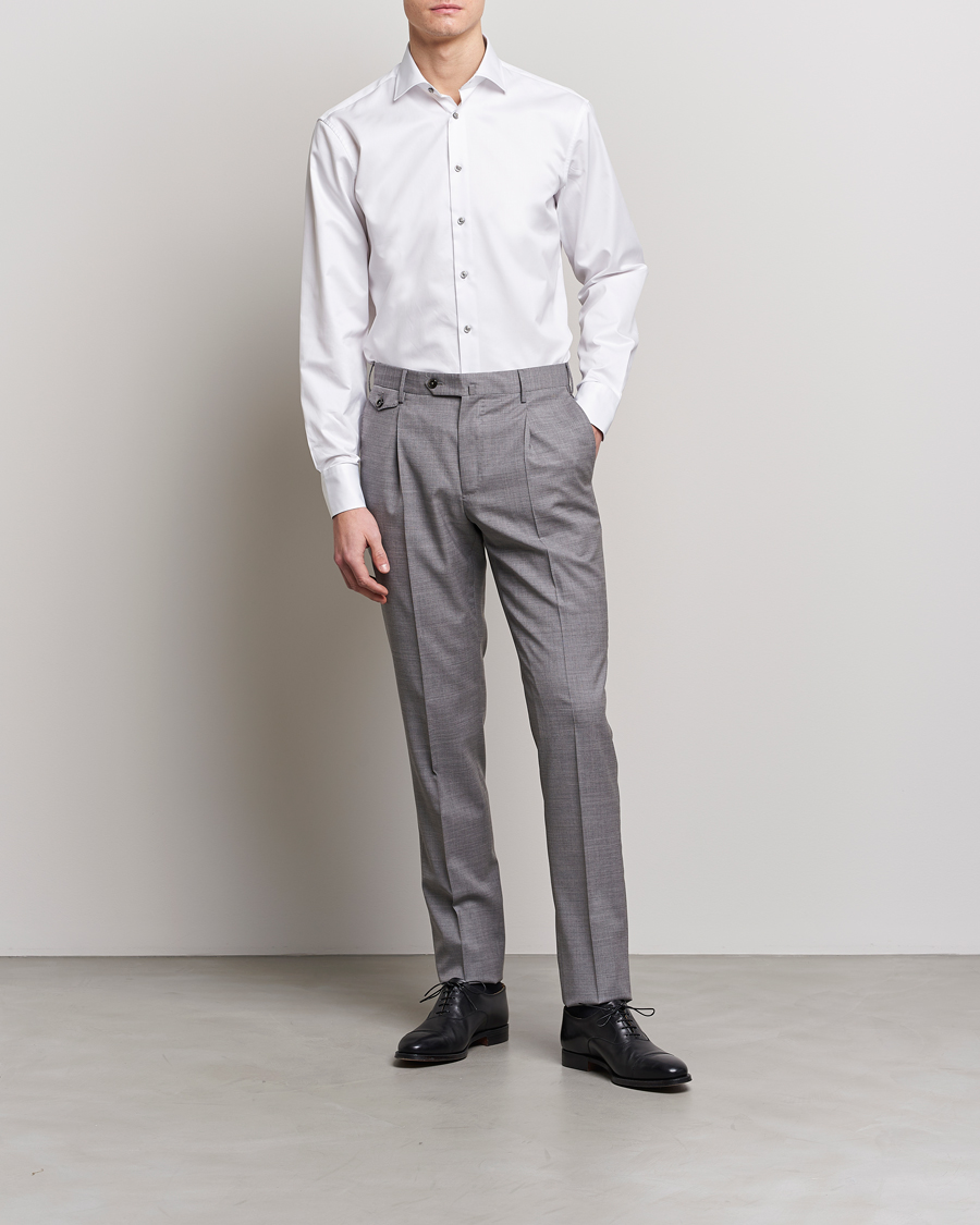 Hombres | Camisas | Stenströms | Fitted Body Contrast Cotton Twill Shirt White