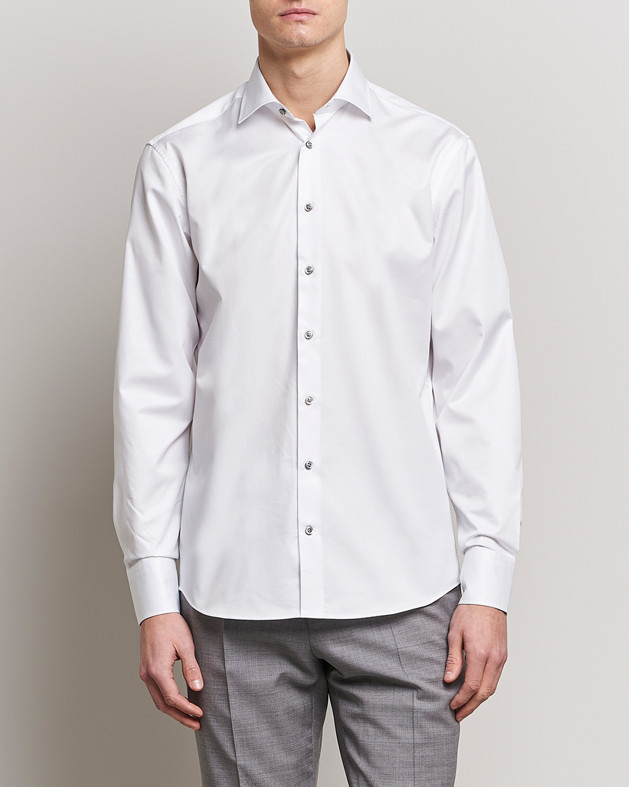 Hombres | Camisas | Stenströms | Fitted Body Contrast Cotton Twill Shirt White