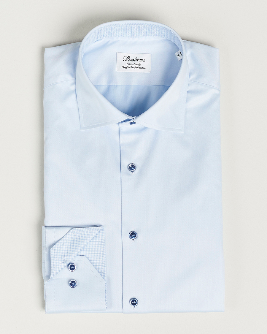 Hombres | Camisas | Stenströms | Fitted Body Contrast Twill Shirt Light Blue
