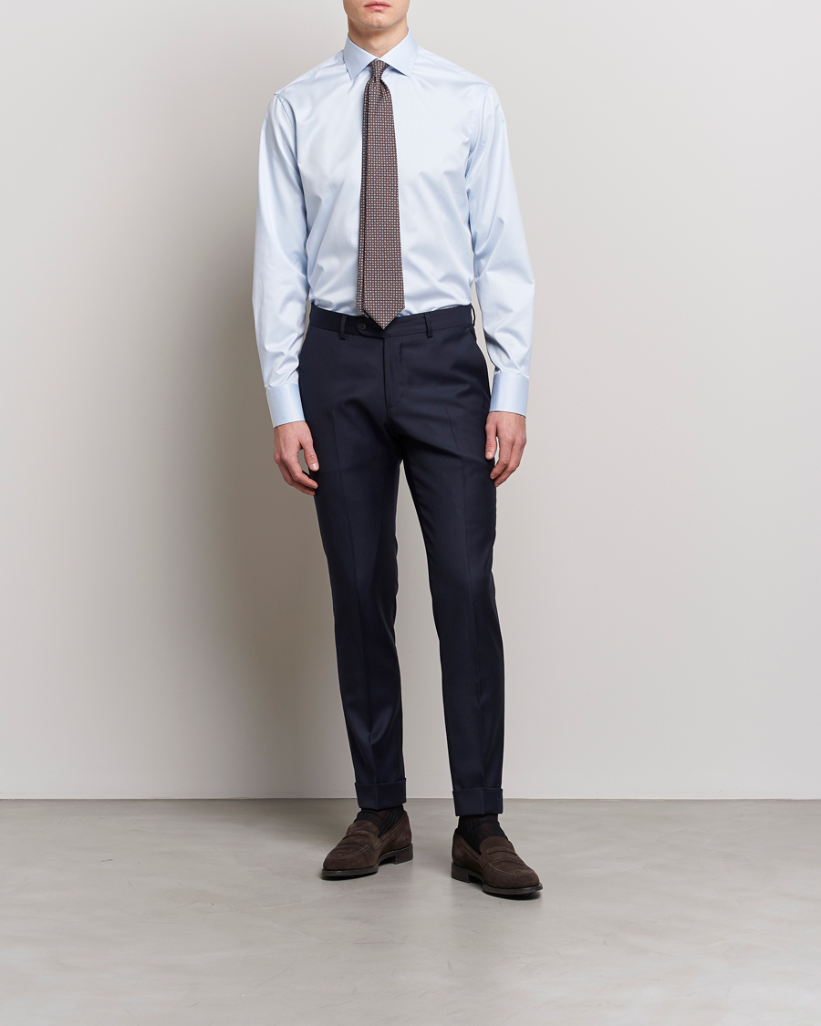 Hombres | Business & Beyond | Stenströms | Fitted Body Contrast Twill Shirt Light Blue