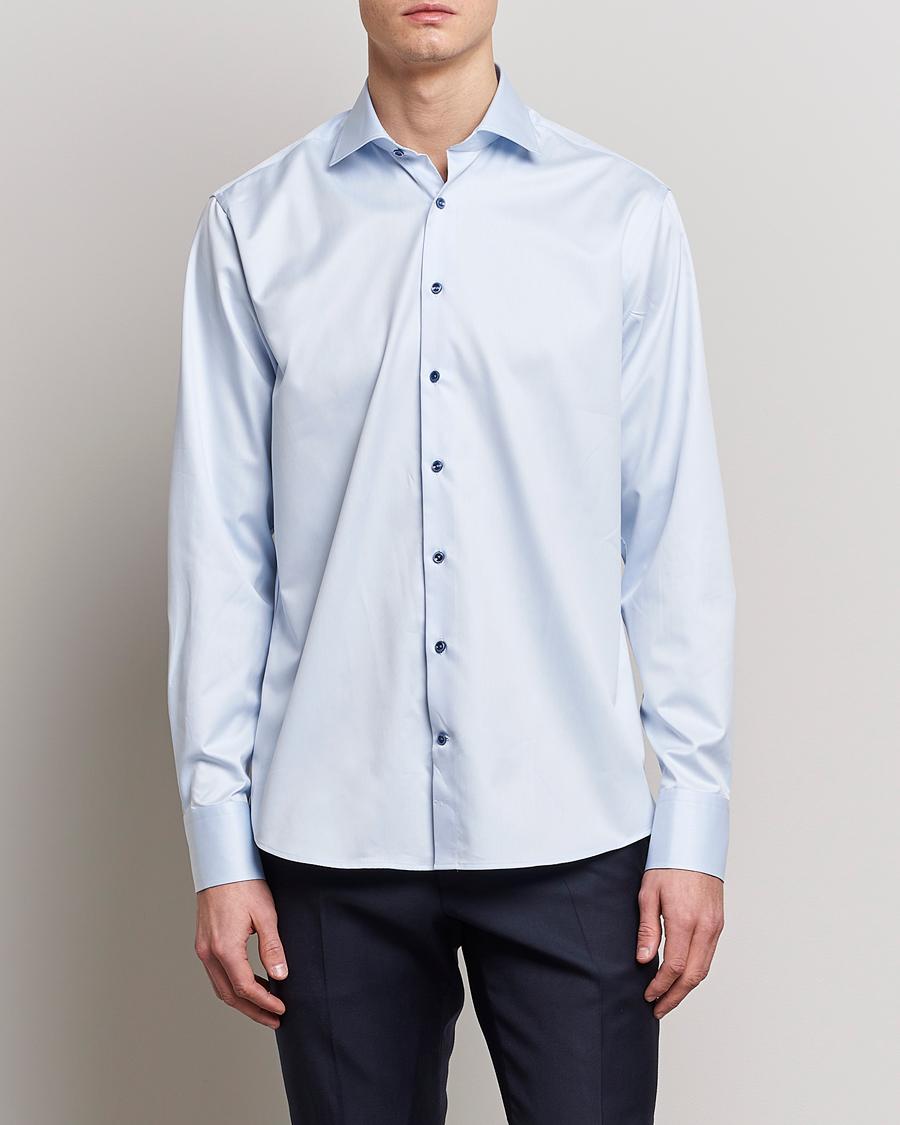 Hombres | Camisas | Stenströms | Fitted Body Contrast Twill Shirt Light Blue