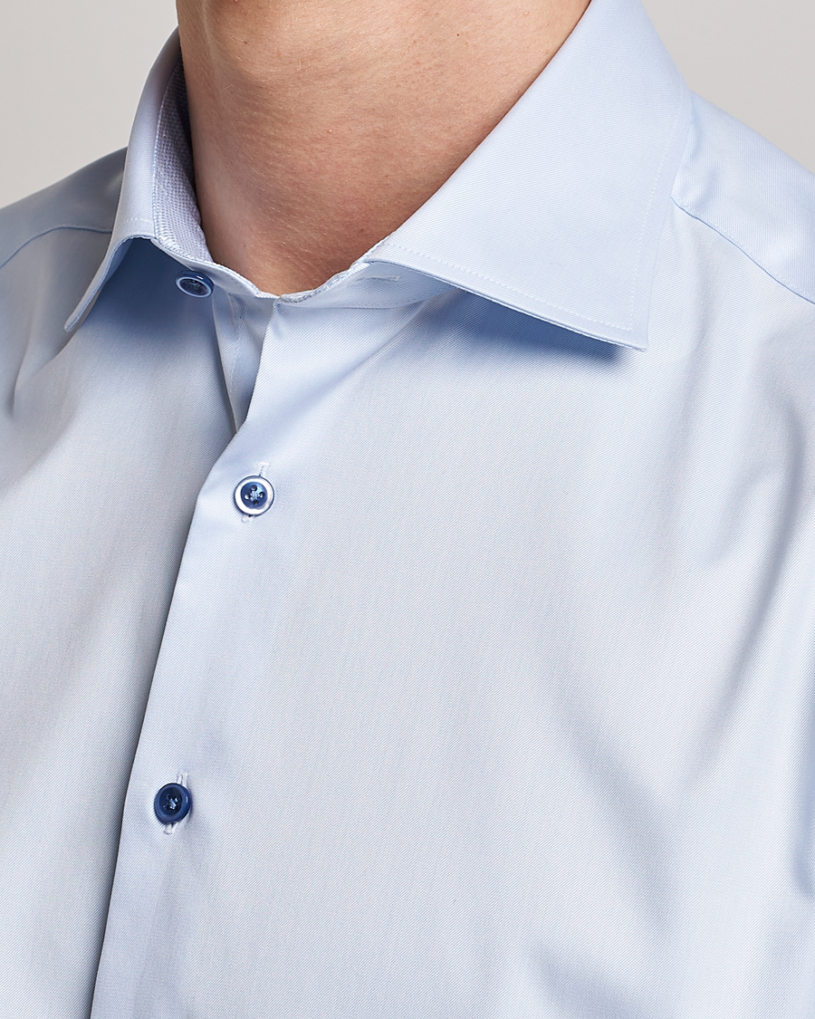 Hombres | Camisas | Stenströms | Fitted Body Contrast Twill Shirt Light Blue