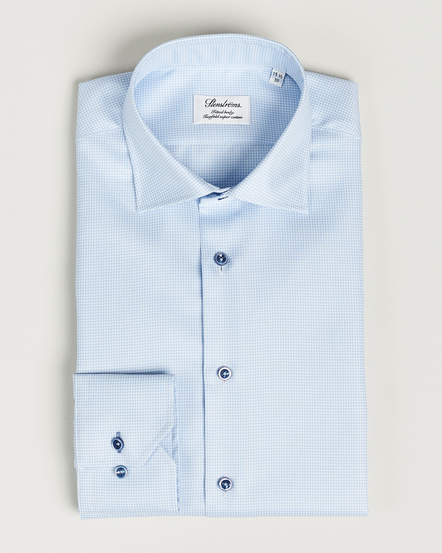 Hombres | Camisas | Stenströms | Fitted Body Contrast Shirt Light Blue
