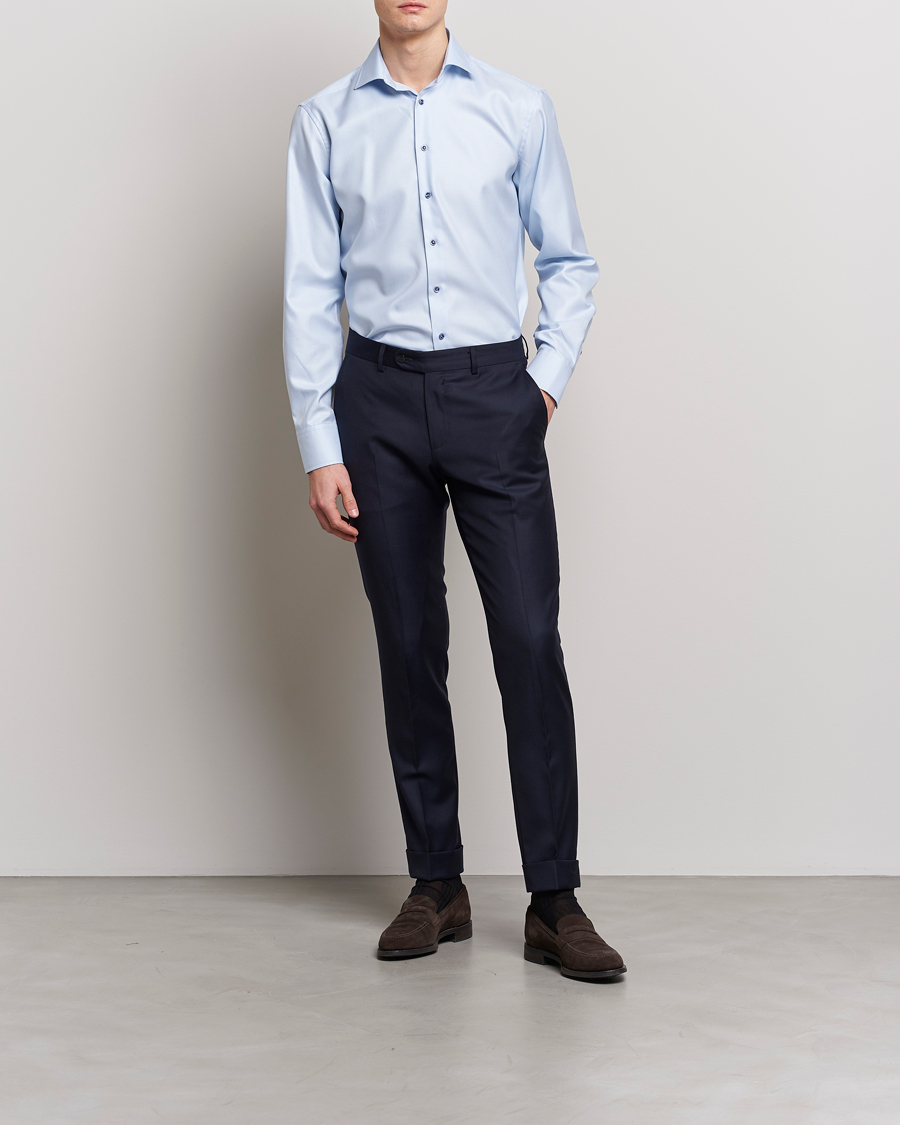 Hombres | Camisas | Stenströms | Fitted Body Contrast Shirt Light Blue