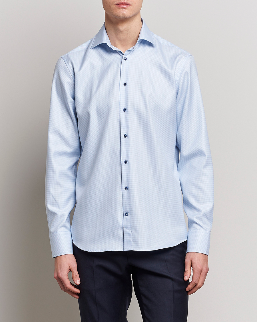 Hombres | Camisas | Stenströms | Fitted Body Contrast Shirt Light Blue