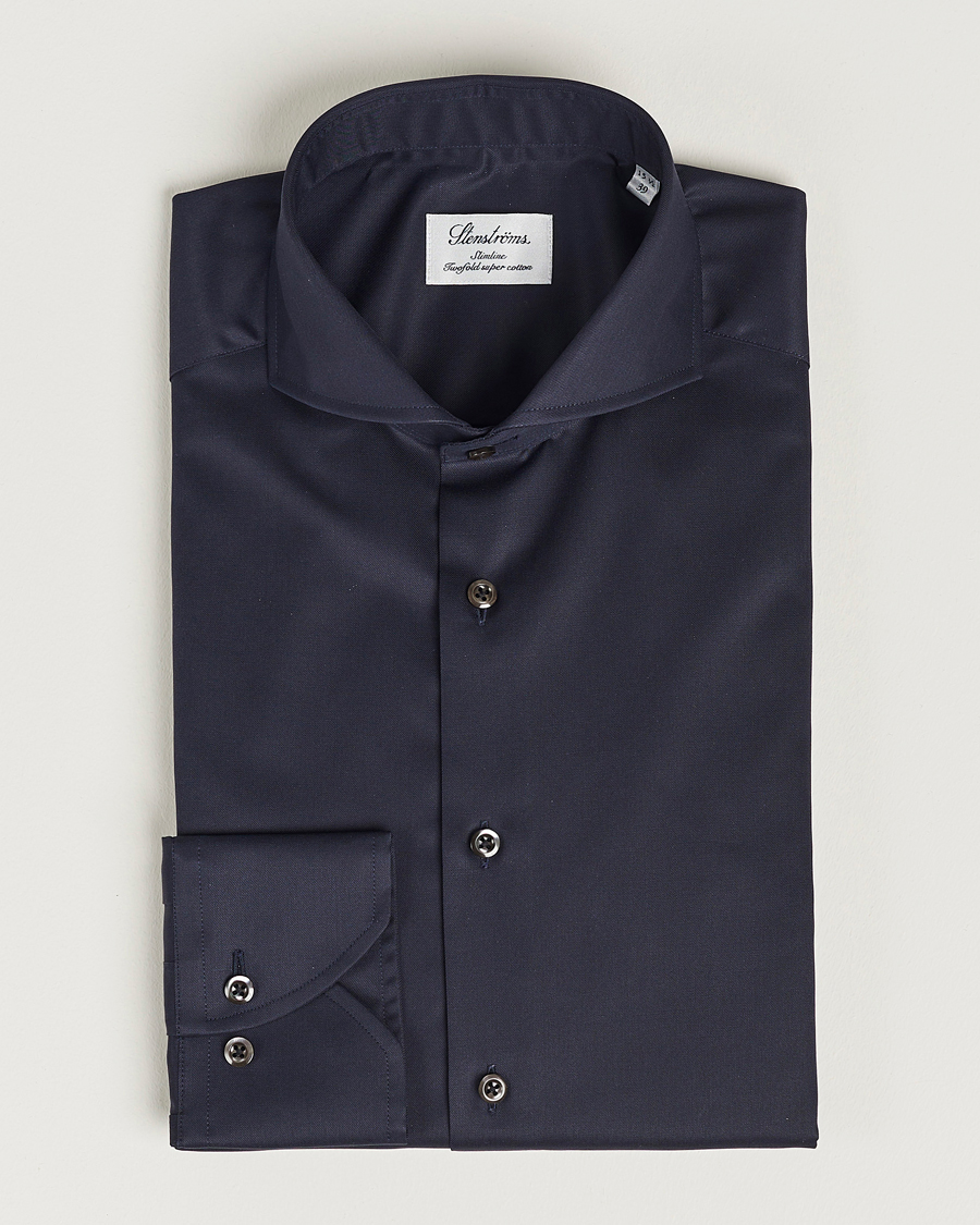 Hombres | Camisas | Stenströms | Slimline Extreme Cut Away Shirt Navy