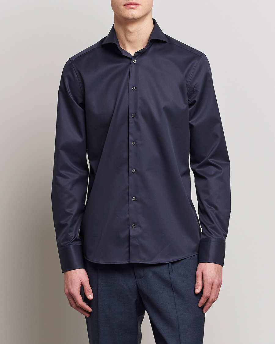 Hombres | Camisas | Stenströms | Slimline Extreme Cut Away Shirt Navy