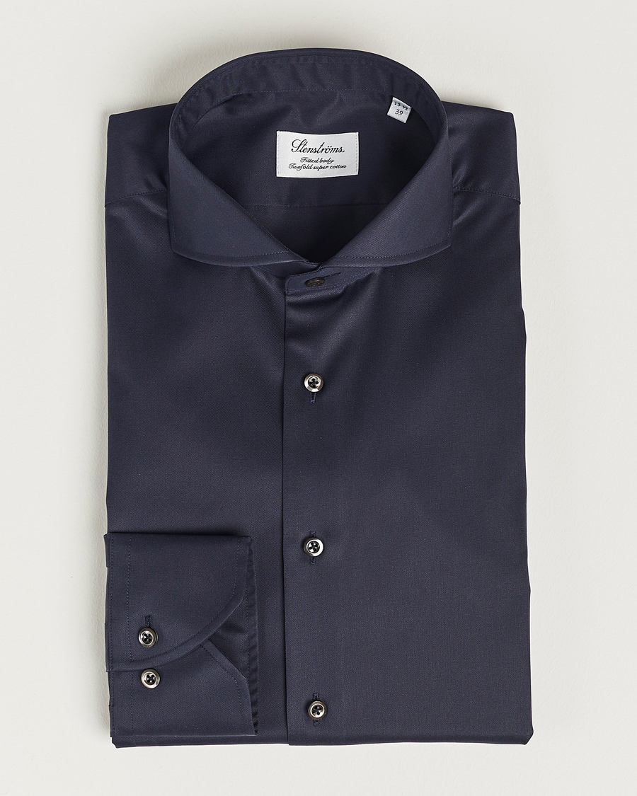 Hombres | Camisas | Stenströms | Fitted Body Extreme Cut Away Shirt Navy