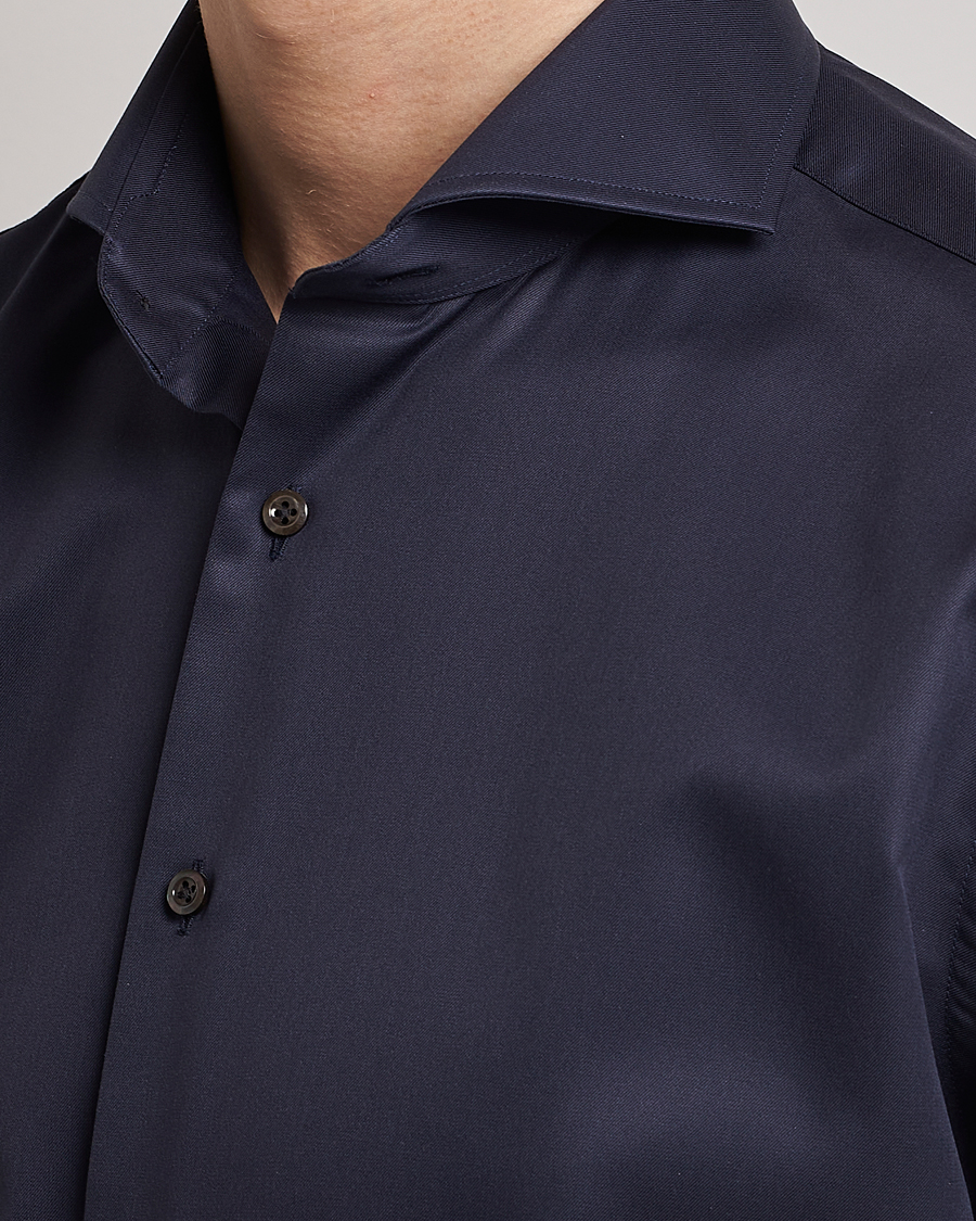 Hombres | Camisas | Stenströms | Fitted Body Extreme Cut Away Shirt Navy