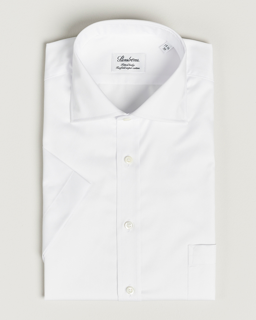 Hombres | Camisas | Stenströms | Fitted Body Short Sleeve Twill Shirt White