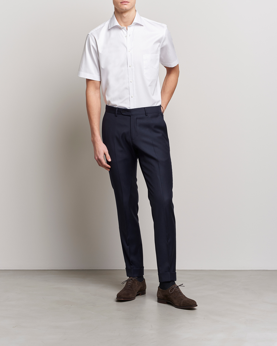 Hombres | Camisas | Stenströms | Fitted Body Short Sleeve Twill Shirt White
