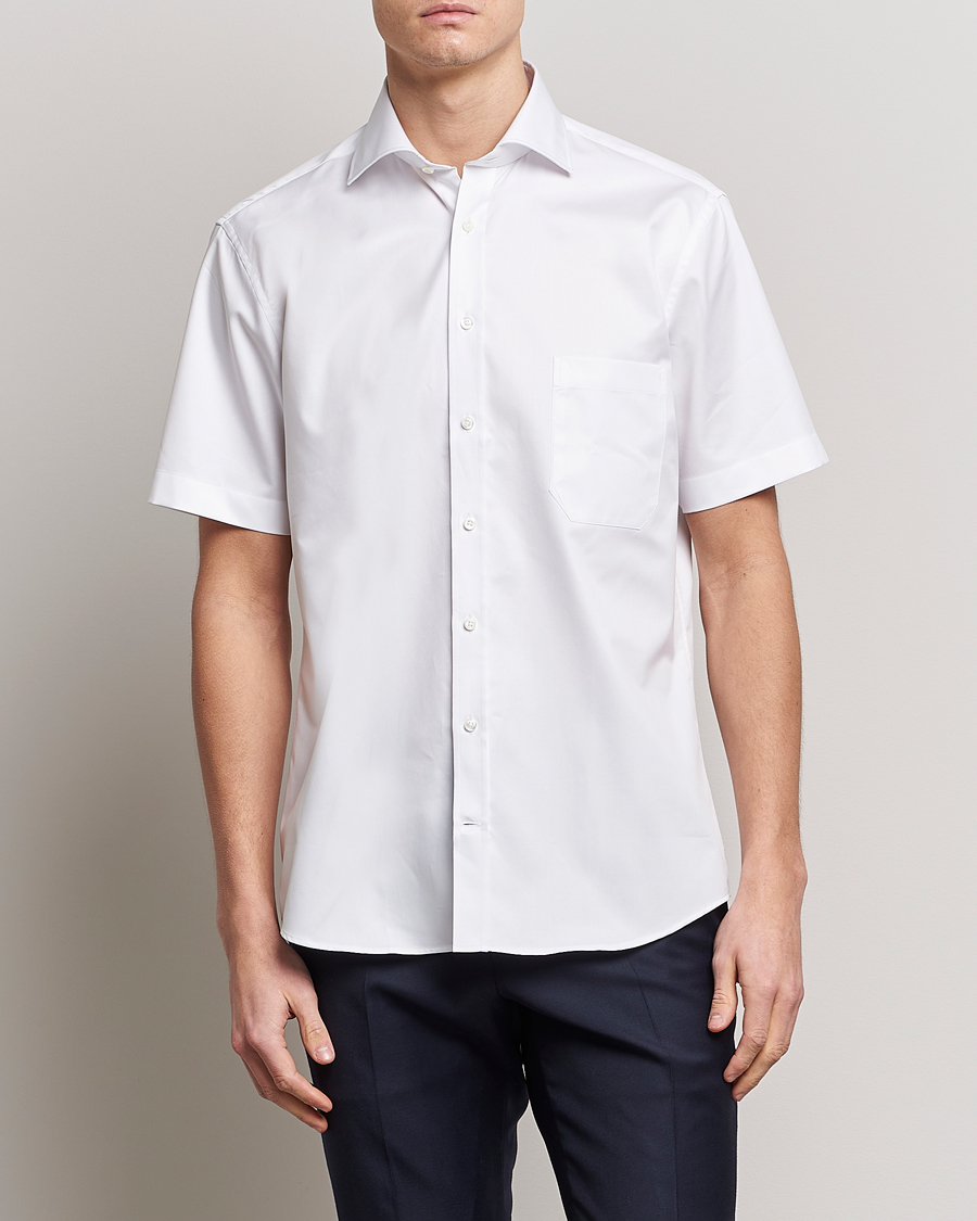 Hombres | Camisas de manga corta | Stenströms | Fitted Body Short Sleeve Twill Shirt White